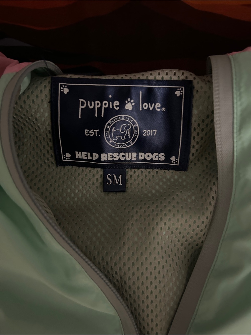 Puppy love - woman’s Mint Green and Pink Pullover Top - Picture 2 of 6